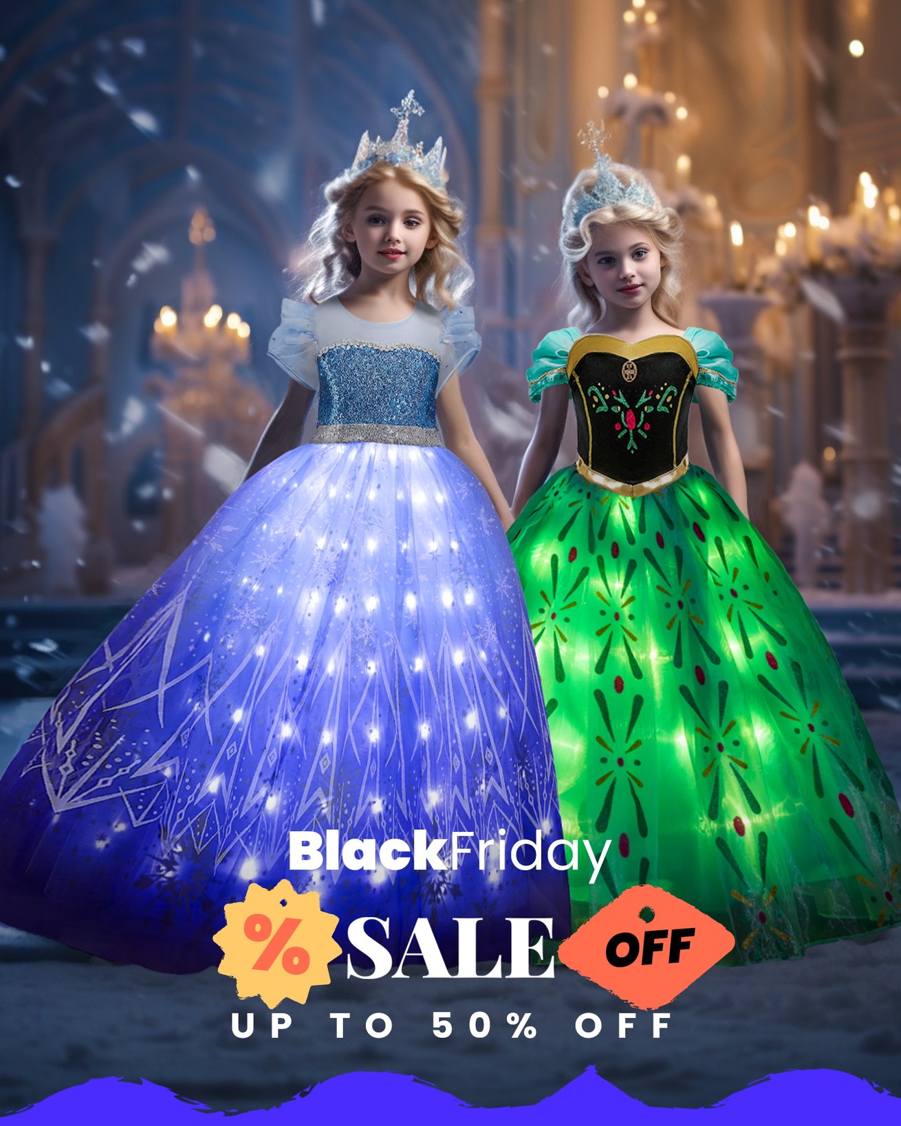 Glowing Princess Elsa Dress Costume Birthday Party Dress for Toddler