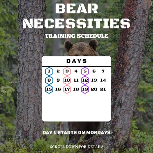 Text: "Bear Necessities Training Schedule"