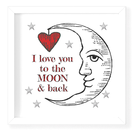 Vintage moon heart and stars with the text I love you to the moon and back
