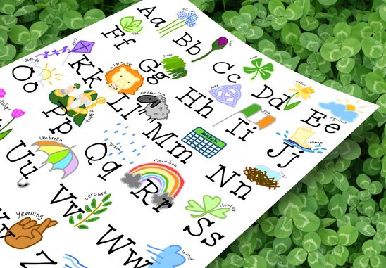 An alphabet page referencing Easter symbols and objects with each letter