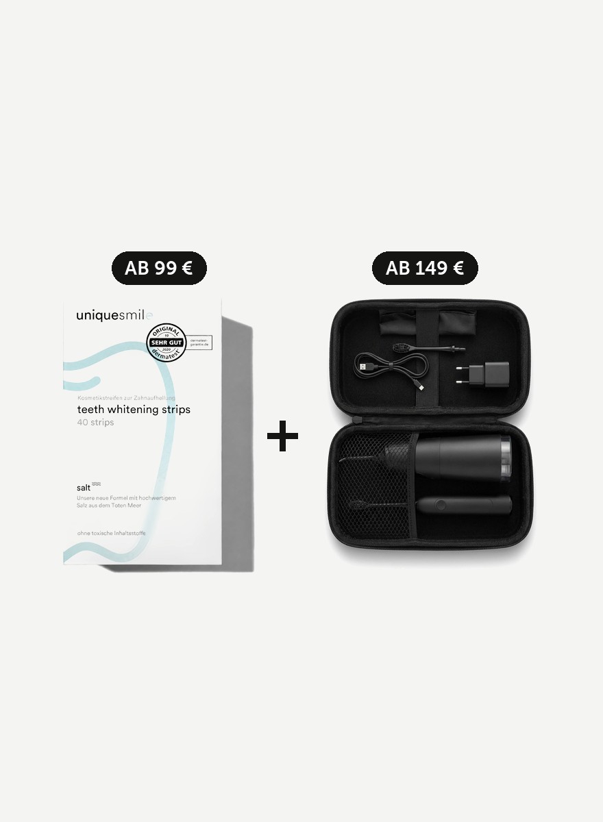 Gratis-Geschenke: Whitening Strips ab 99 Euro, Reise-Etui ab 149 Euro, in das Zahnbuerste und Munddusche passen